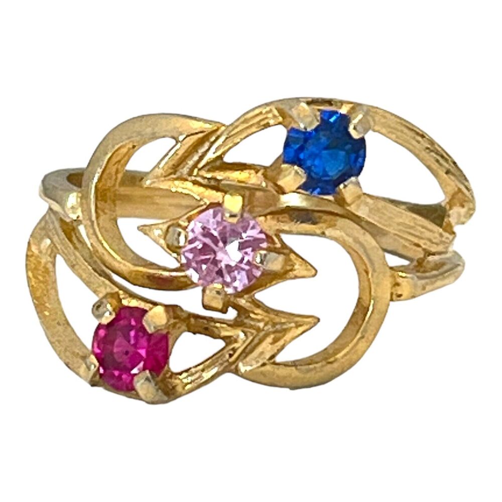 Vintage 1960s Multi Color Rhinestone Ring Abstract Gold Tone Size 7 - 5T
